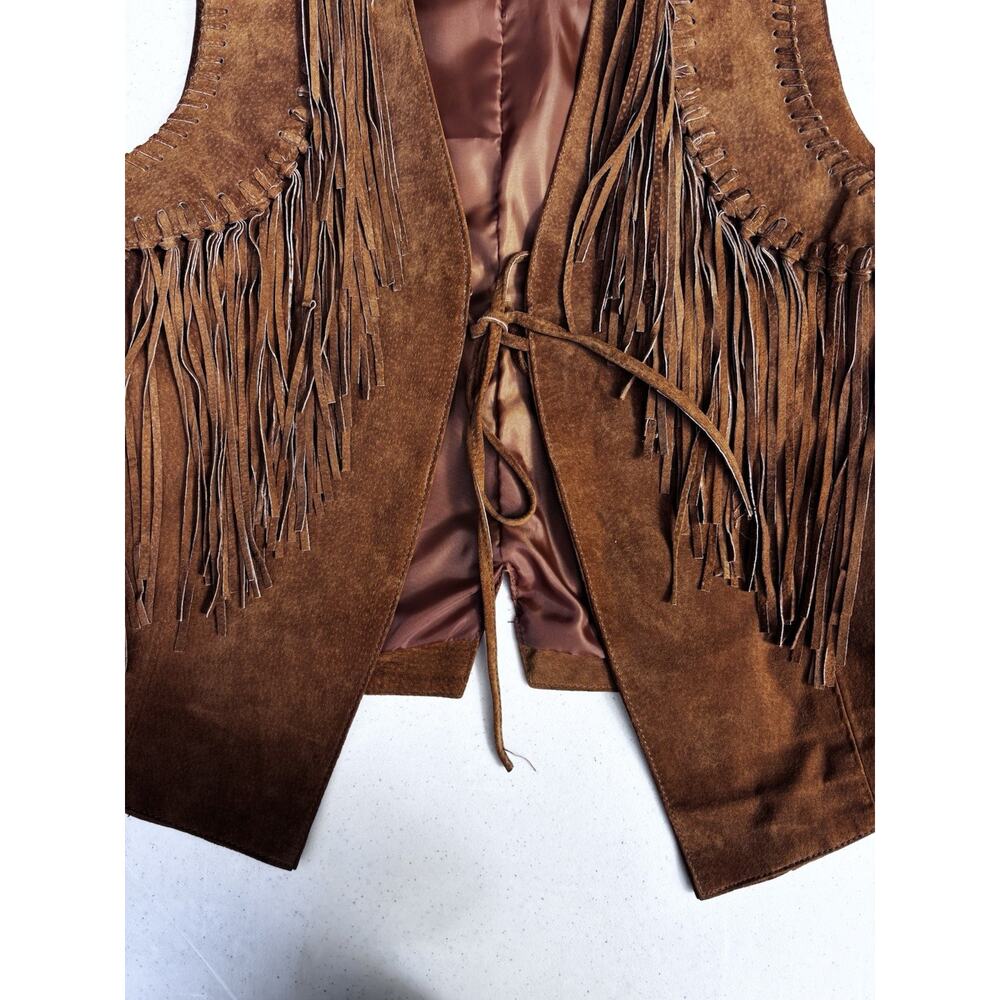 Womens "Red Ranch" Brown Suede Leather Fringed Vest Western Cowgirl Size XL - Picture 2 of 10